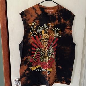 Rock n Roll Sleeveless Teeshirt Rust and Black Tie Dye Size 2XL